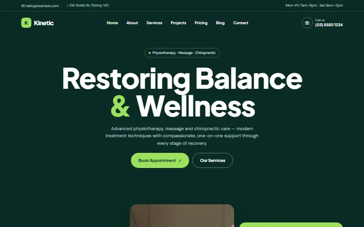 The Kinetic Physio example website