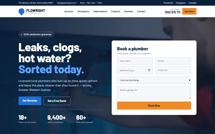 The Plumber Sorted example website