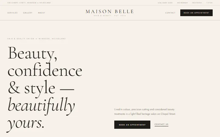 The Maison Belle example website